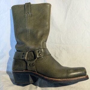 Frye Women Olive Green (!) Leather Belt Harness Pull On Square Toe Biker Boot